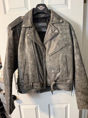 Unik Gray Distressed Leather Jacket
